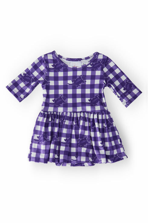 tcu-plaid-frog-3-4-sleeve-twirl-bodysuit Mila & Rose - Sophia's StyleTwirl Bodysuit - 3/4 Sleeve-1